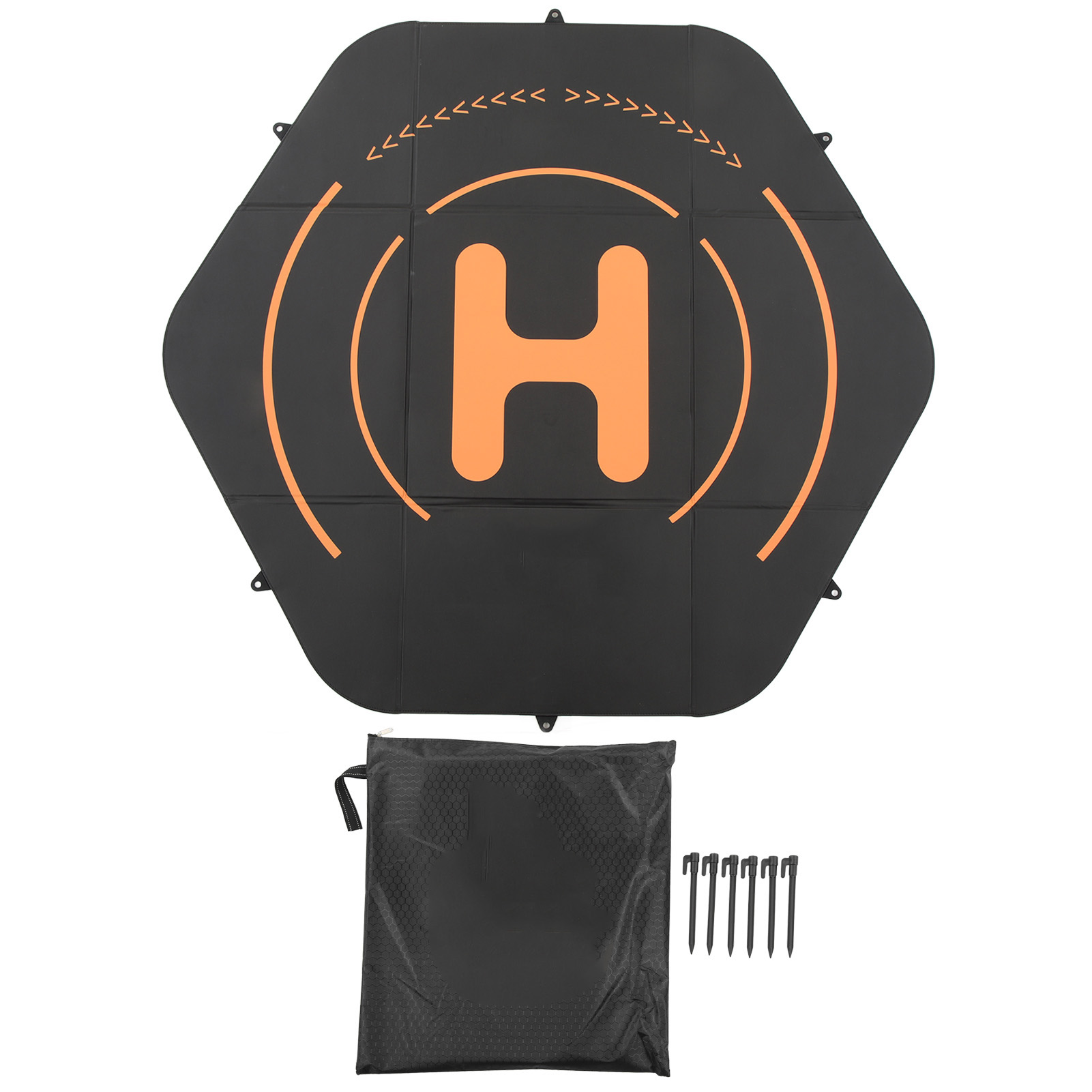 Drone Landing Pad - แผ่นรองลงจอดโดรนสีดำ แผ่นรองลงจอดเฮลิคอปเตอร์ 110 ซม. แบบพับได้ รูปทรงหกเหลี่ยม